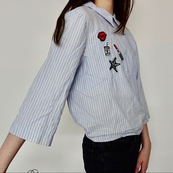 VERTICAL STRIPED BABY BLUE TOP - Picture 6 of 6